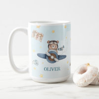Cute avion Bear Blue Vintage Plane