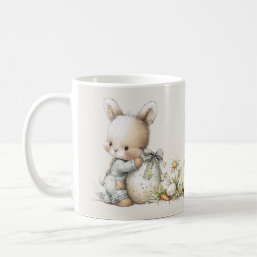 Mug Cute baby bunny in pajamas with an Easter egg (Gauche)