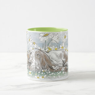 Mug Cute Basset Hound dans le champ de marguerite - Pr