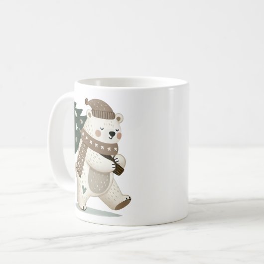 Mug Cute Bear with Christmas Tree Drawing  (Devant gauche)