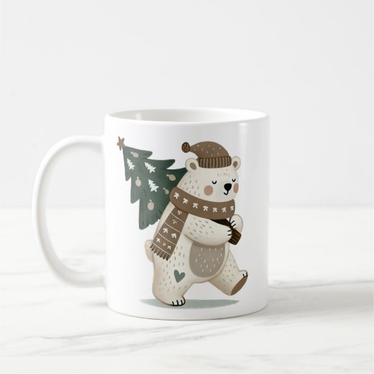 Mug Cute Bear with Christmas Tree Drawing (Gauche)