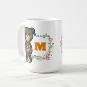 Mug Cute Bear, Yellow Flower & Floral Wreath Monogram (Devant gauche)