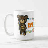 Mug Cute Bear, Yellow Flower & Floral Wreath Monogram (Gauche)