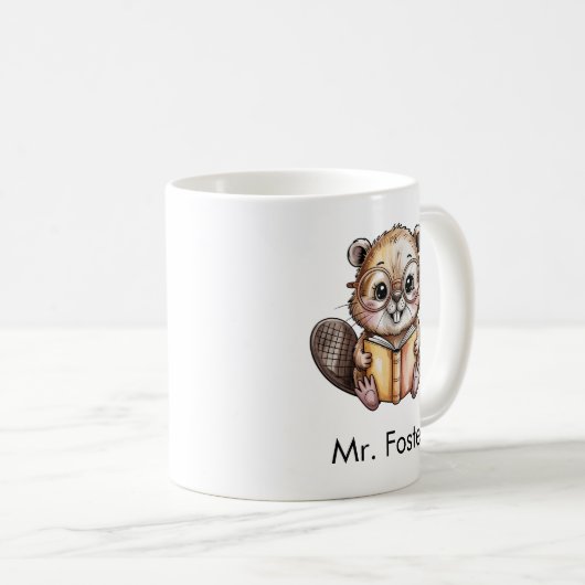 Mug Cute Beaver Reading a Book Custom (Devant droit)