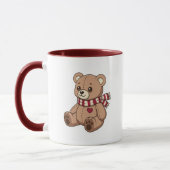 Mug Cute Beige Teddy Bear with Striped Scarf (Gauche)