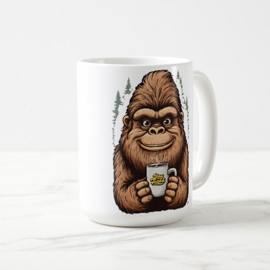 Mug Cute Bigfoot Drinking Coffee  Funny Sasquatch  (Devant droit)
