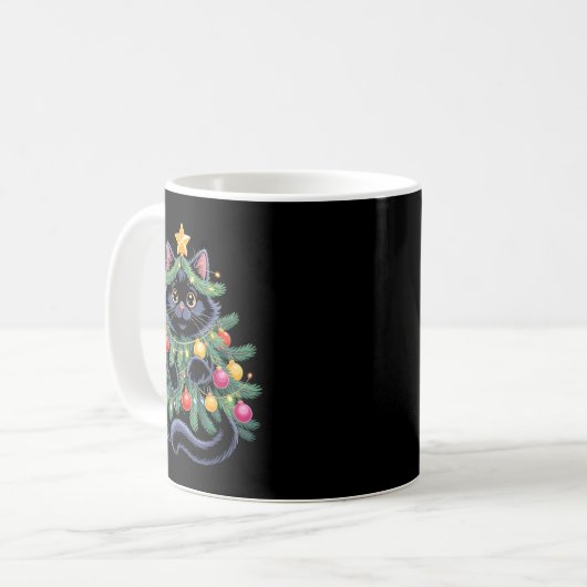 Mug Cute Black Cat Christmas Tree Funny Kitten Lover X (Devant gauche)