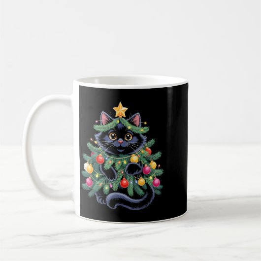 Mug Cute Black Cat Christmas Tree Funny Kitten Lover X (Gauche)