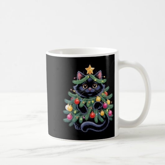 Mug Cute Black Cat Christmas Tree Funny Kitten Lover X (Droite)