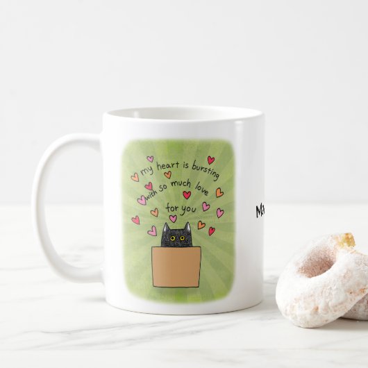 Mug Cute Black Cat In Box Cat Lover Custom Name  (Avec donut)