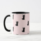 Mug Cute Black Cat Pattern on Pastel Pink (Gauche)