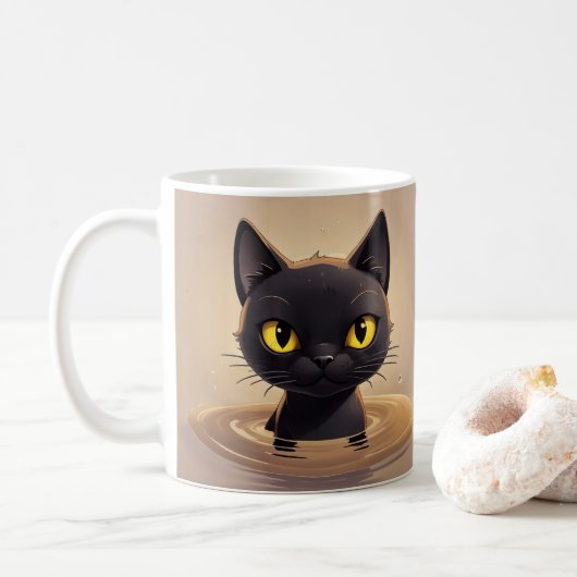 Mug Cute Black Cat Swimming Graphic Art (Avec donut)