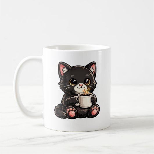 Mug Cute Black Cat with Coffee (Gauche)