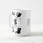 Mug Cute Black Cats Doodles Pattern Kawaii Meow (Devant gauche)