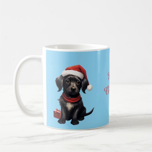Mug Cute Black Dog at Christmas (Gauche)