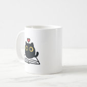 Mug Cute Black Kawaii Cat Reading Book Cartoon (Devant gauche)