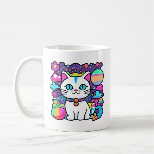 Mug Cute blanc Cosmique Espace Kitty Chat (Gauche)