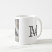 Mug Cute Blanc Noir Chat Photo Nom Monogramme (Devant droit)