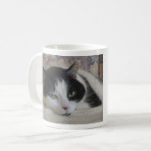 Mug Cute Blanc Noir Chat Photo Nom Monogramme (Devant gauche)