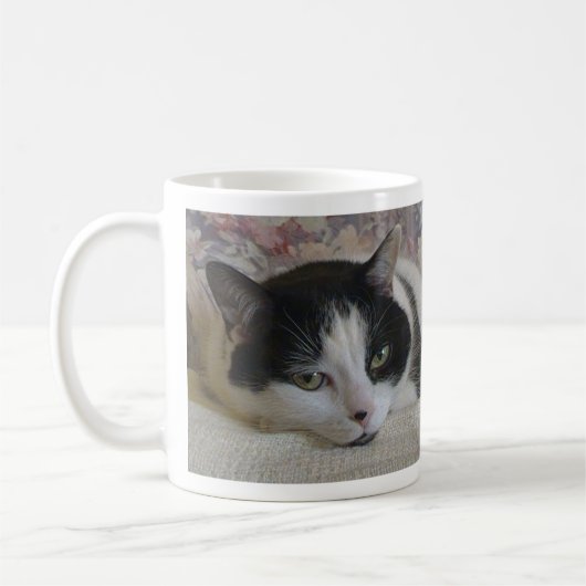 Mug Cute Blanc Noir Chat Photo Nom Monogramme (Gauche)