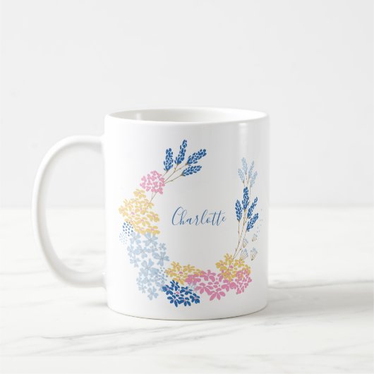 Mug Cute bleu et rose Fleur Wreath Personnalisé (Gauche)