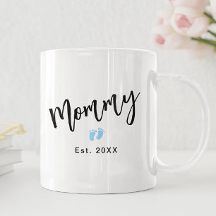 Mug Cute Blue Baby Feet Script maman Année Établie
