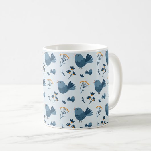 Mug Cute Blue Bird and Berries illustrated Pattern (Devant droit)