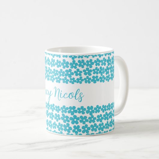 Mug Cute Blue Minimalist Daisy Motif Floral Nom (Devant droit)