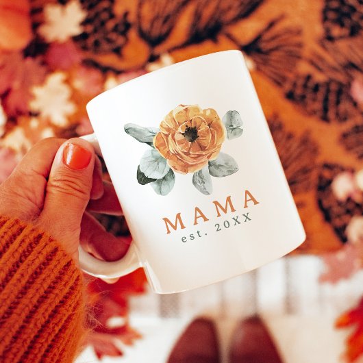 Mug Cute Boho Terracotta Floral Green Mama Est.