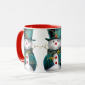 Mug Cute bonhomme de neige en velours vert Noël (Devant gauche)