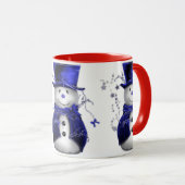 Mug Cute bonhomme en velours bleu Noël (Devant droit)