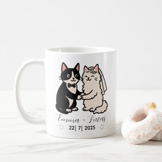 Mug Cute Bride & Groom chats nom personnalisé mariage (Avec donut)