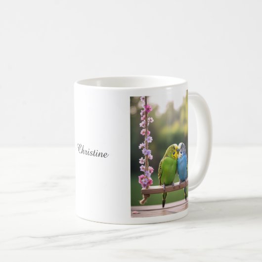 Mug Cute Budgie Couple Snuggling Customized Name (Devant droit)