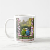 Mug Cute Budgie Couple Snuggling Customized Name (Gauche)