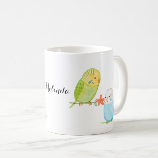 Mug Cute Budgies Parakeet Oiseau Lover cadeau nom pers (Devant droit)