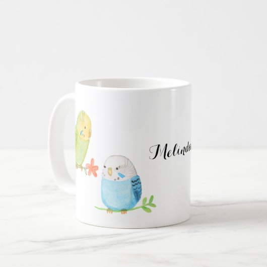Mug Cute Budgies Parakeet Oiseau Lover cadeau nom pers (Devant gauche)