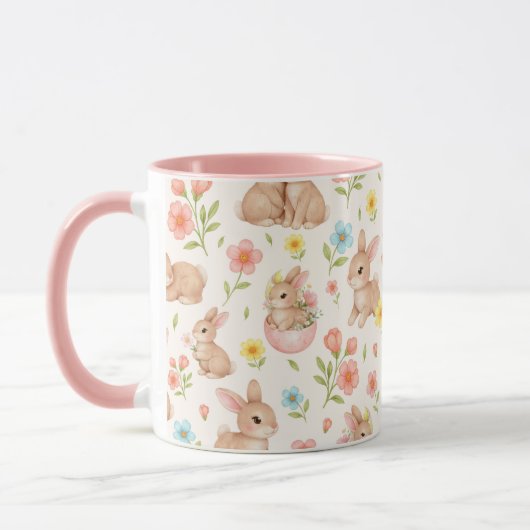 Mug Cute Bunnies and Flowers Pattern (Gauche)