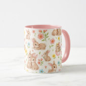 Mug Cute Bunnies and Flowers Pattern (Devant droit)