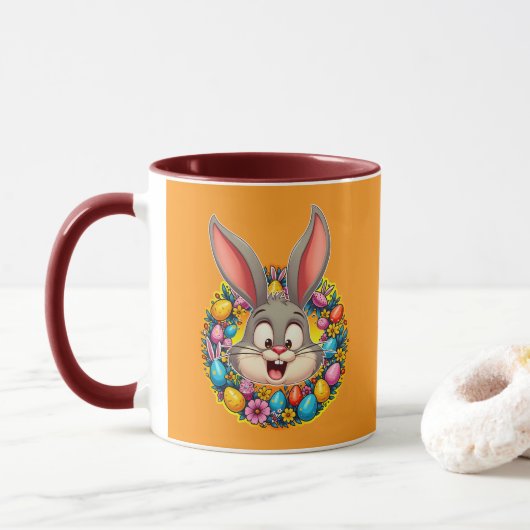 Mug Cute Bunny Face – Easter Wreath Style caneca (Avec donut)