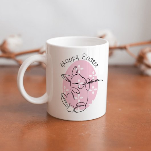 Mug Cute Bunny Line Art Rose Oeuf Printemps