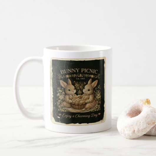 Mug Cute Bunny Picnic Art (Avec donut)