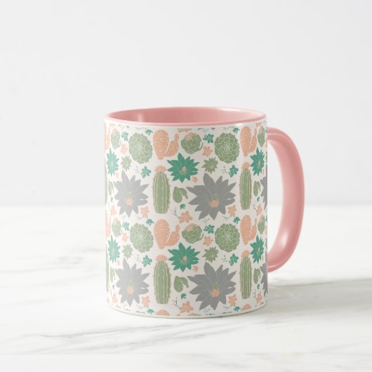 Mug Cute Cactus rose vert gris Succulent (Devant droit)