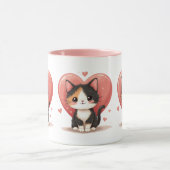 Mug Cute Calico Cat Heart Kawaii Valentine's Art (Centre)