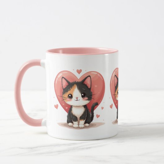 Mug Cute Calico Cat Heart Kawaii Valentine's Art (Gauche)
