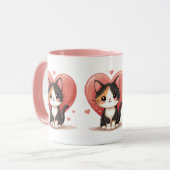 Mug Cute Calico Cat Heart Kawaii Valentine's Art (Devant gauche)