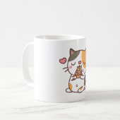 Mug Cute Calico Chat Manger Pizza (Devant gauche)