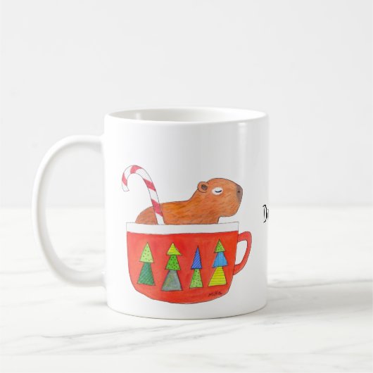 Mug Cute Capybara Christmas Holiday Nom personnalisé (Gauche)