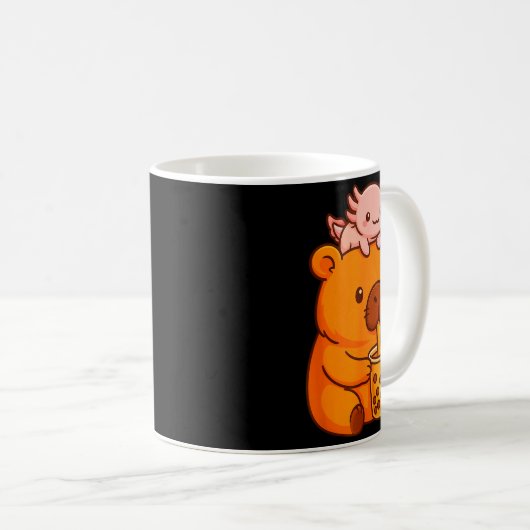 Mug Cute Capybara Drinking Bubble Tea And Axolotl Kawa (Devant droit)