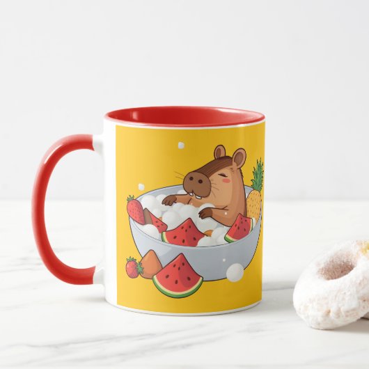 Mug Cute Capybara Fruit Bath Spa Day Kawaii Animal Ill (Avec donut)