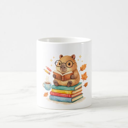 Mug Cute Capybara Reading Books Watercolor  (Centre)